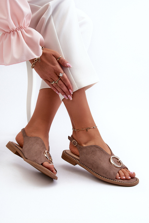 Elegantní Dámské Sandály S Ozdobou Z Ekokoženky S.Barski KV27-058 Hnědé