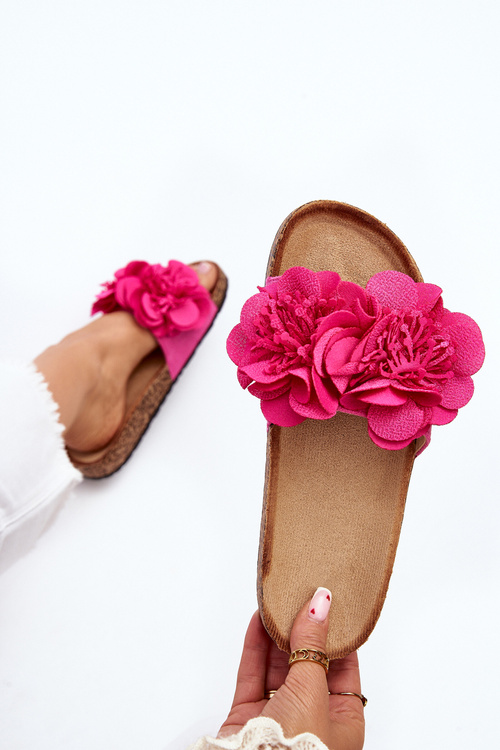 Dámské žabky s květinami fuksie Lulania