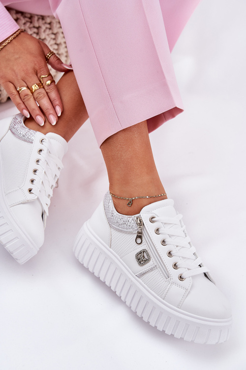 Dámské Sportovní Boty Na Platformě Z Eko Kůže Bílé Velionna