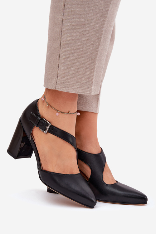 Kožené Lodičky Na Podpätku S Prackou Vinceza 91133 Čierne