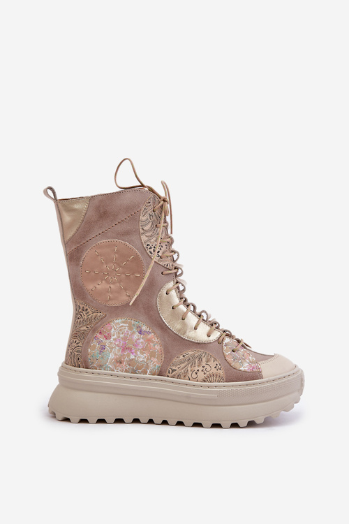 Kožené Semišové Boty Na Platformě Zateplené Maciejka 06565-04 Béžové