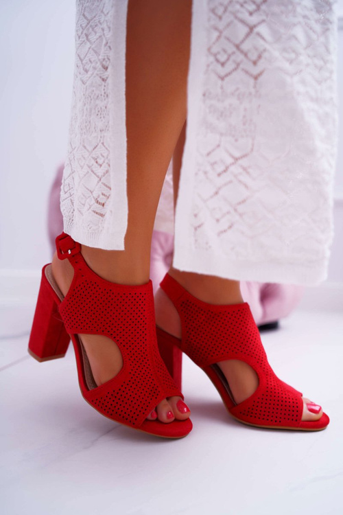 Dámske sandále na stĺpe Openwork Suede Red Hibaby