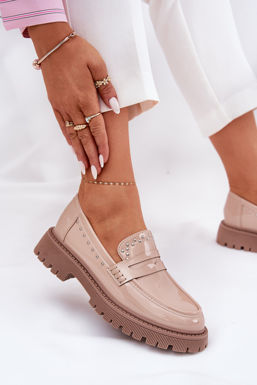 Dámské Lakované Mokasíny Se Zdobením Béžové Nallae