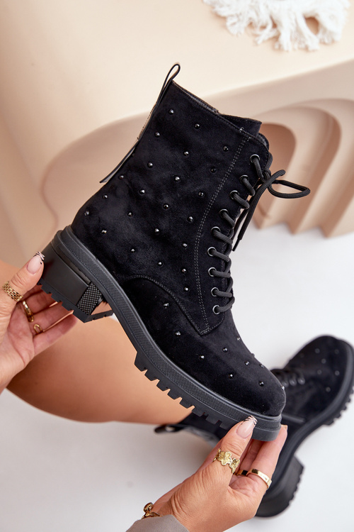 Zdobené dámské botky workerky zateplené D&A černé MR880-017