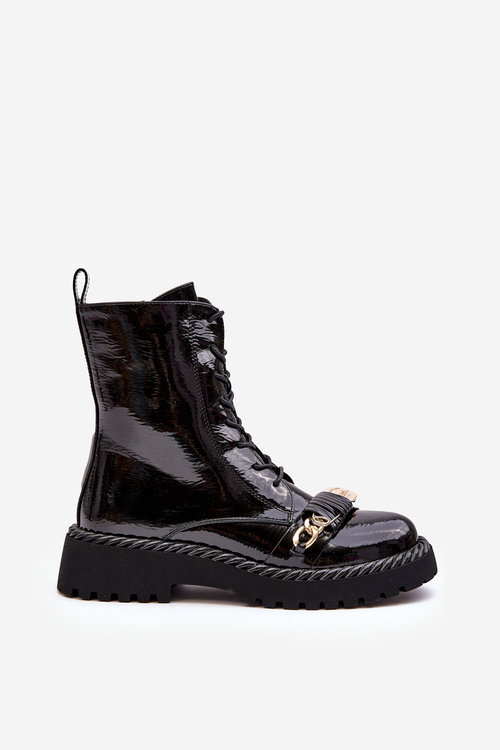 Dámske lakované topánky s dekoráciou čierny S.Barski MR870-67