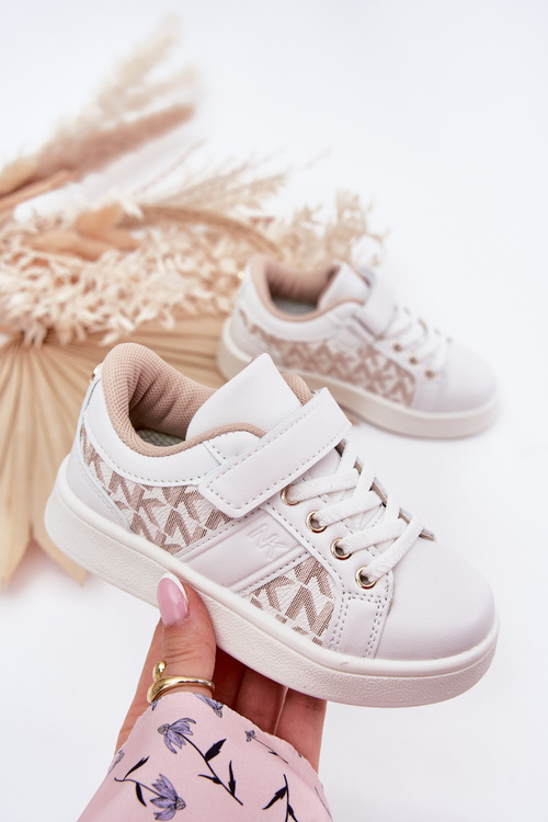Športová Obuv Sneakers Pre Deti Z Eko Kože Bielo-Bežová Anelisa