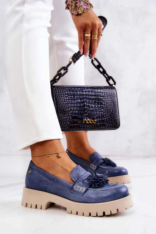 Dámske kožené topánky, Maciejka Fringes 05497-17 Blue