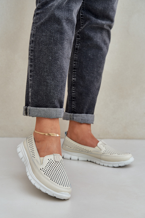 Ľahké Kožené Dierované Mokasíny Dámske Na Platforme Béžové Tanelora