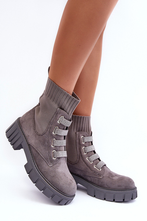 Sklouzávací botky s ponožkou z veluru šedé Hope