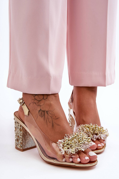 Průhledné stylové sandály na sloupku zlaté SBarski MR1037-19