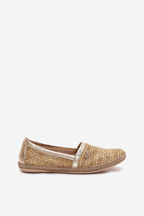 Elegantné Kožené Espadrilky S Pletením Béžovo-Zlaté Zazoo 10178