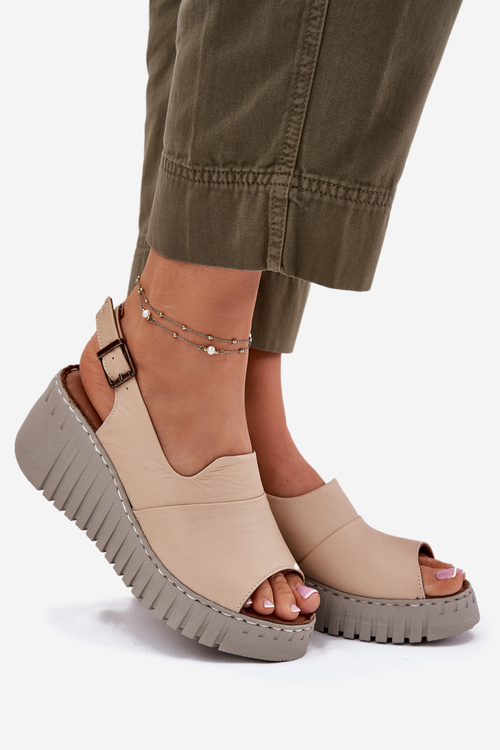 Dámské sandály z přírodní kůže na klínu Artiker Béžové 56C0957