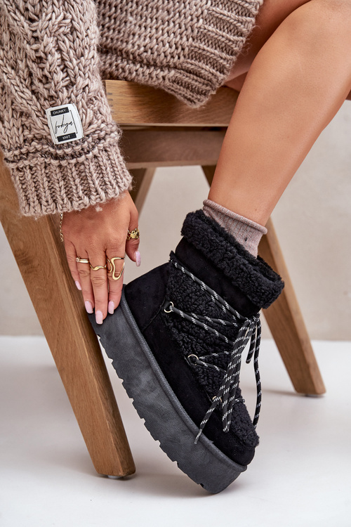 Snehové topánky na platforme s viazaním čierne Izathiel