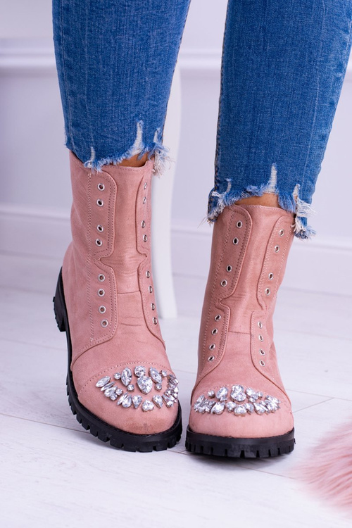 Lu Boo práškové růžové dámské kotníkové boty se zirkonem Carrie