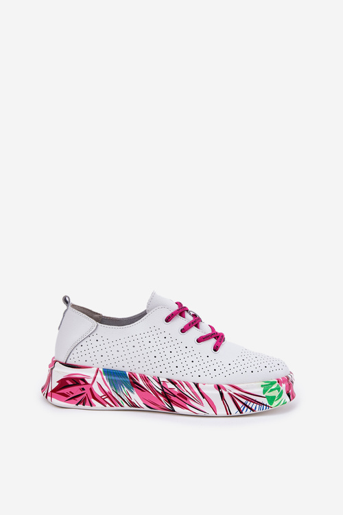 Dámské Kožené Sneakersy Na Vzorované Platformě Vinceza 88017 Bílé