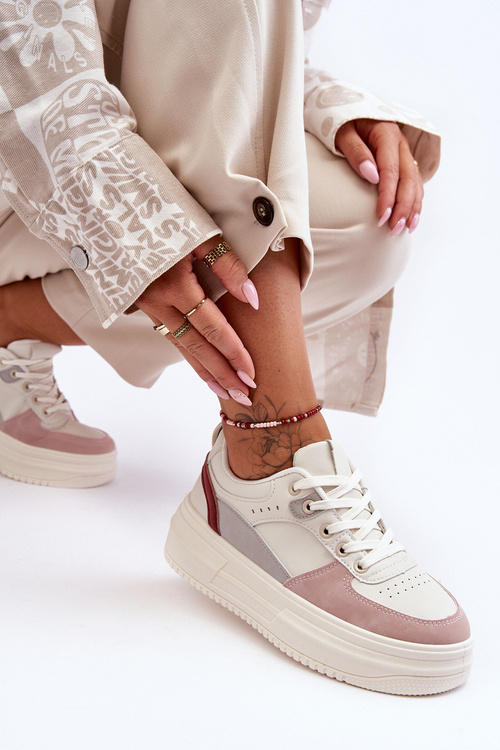 Dámske športové topánky na masívnej platforme biela a ružová gemma