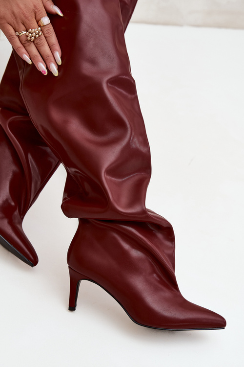 Dámské kozačky na jehlovém podpatku bez zapínání bordó Mavilla