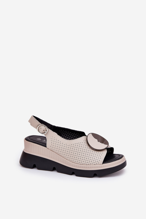 Kožené Dámske Sandále Na Klíne S Ozdobou S.Barski LR51-788 Béžové