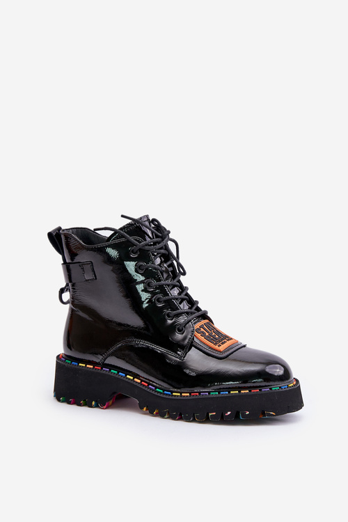 Lakovane Čižmy Dámske Na Zips Kožené Artiker 55C0517 Čierne