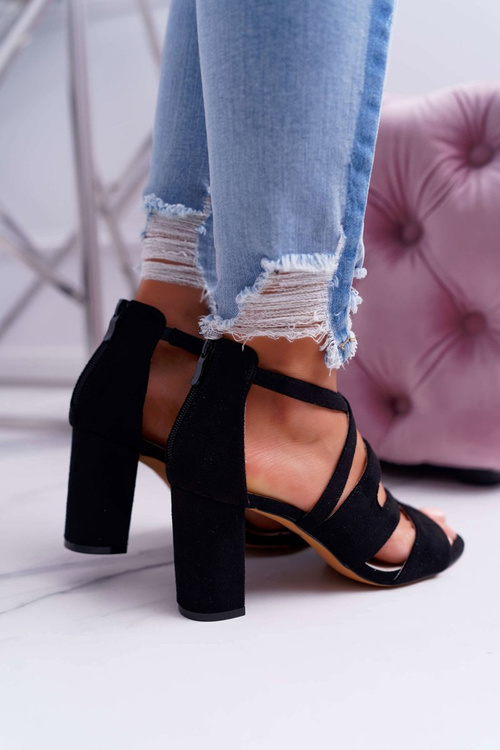 Dámské Semišové Sandály Na Podpatku  Černé Lemilia