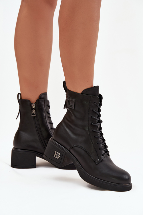 Zateplené dámské kotníkové boty z pravé kůže na klínku Vinceza 66819 Černé