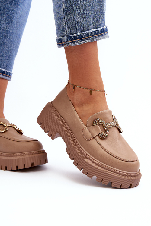 Dámské mokasíny s ozdobou tmavě béžové Gargi