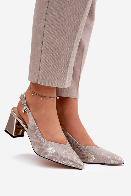 Kožené Dámske Sandále Na Opätku So Špicatými Prstami Zlaté-Strieborné Vinceza 66733