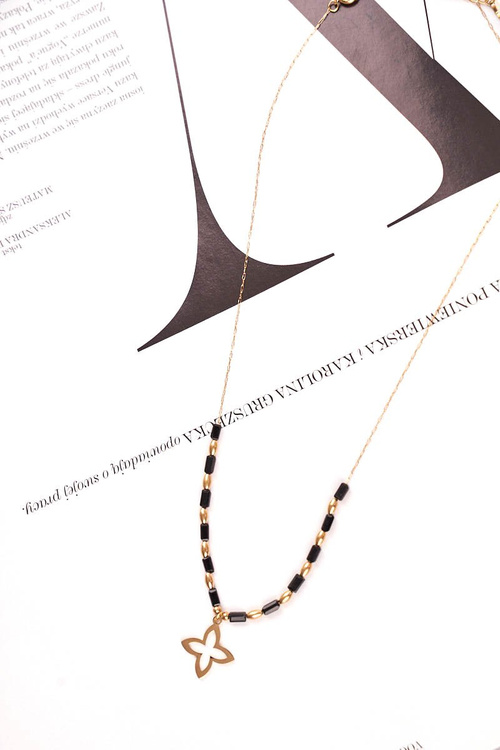 Dámsky zlatý náhrdelník kvetina kvetiny čierne Cecilia gule