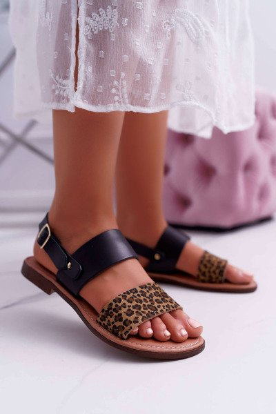 Dámské Sandály Maciejka Kožené Leopard Černé IT001-03