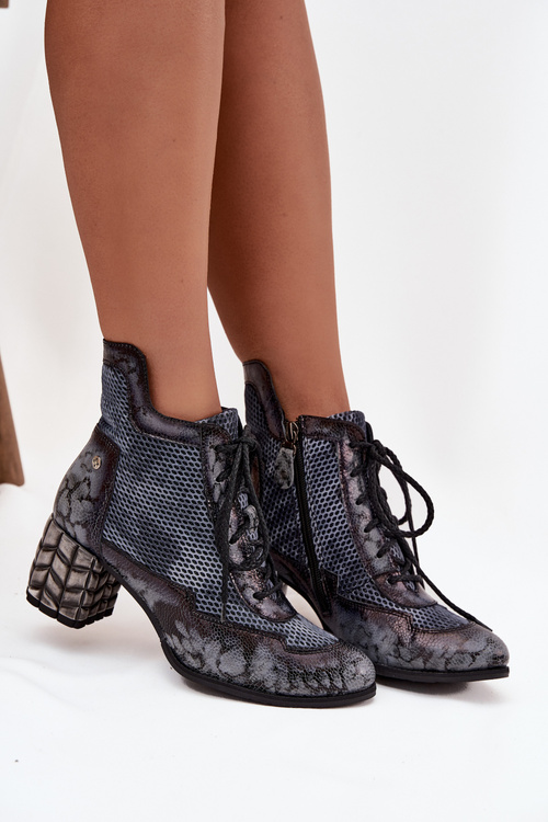 Kožené dámske čižmy na opätku Maciejka 06989-03 sivé