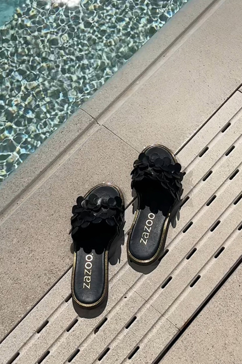 Zazoo 40381 Dámské Kožené Pantofle Na Plochém Podpatku Černé