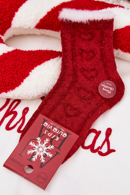 Detské vianočné ponožky srdiečka Alpaka vlna Červené