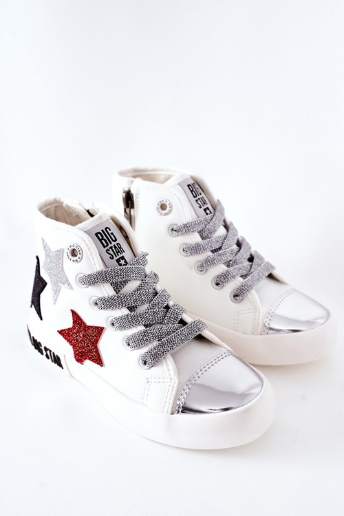 Detské vysoké tenisky s veľkou hviezdou II374029 biely posúvač