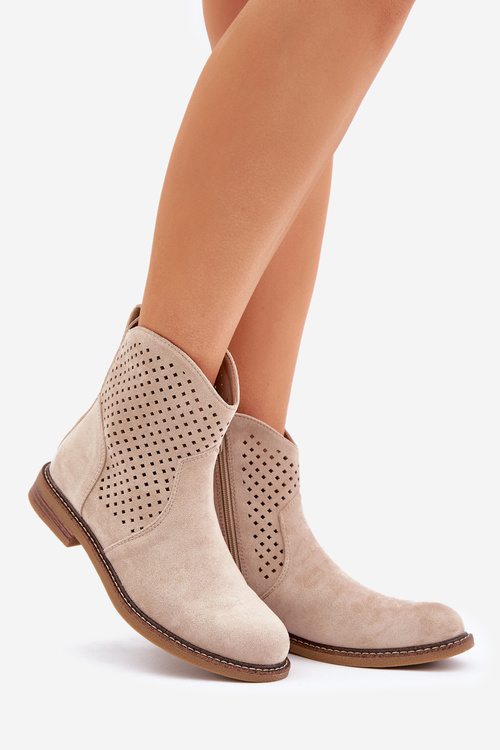 Děrované boty na plochém podpatku světle béžové Zinollia