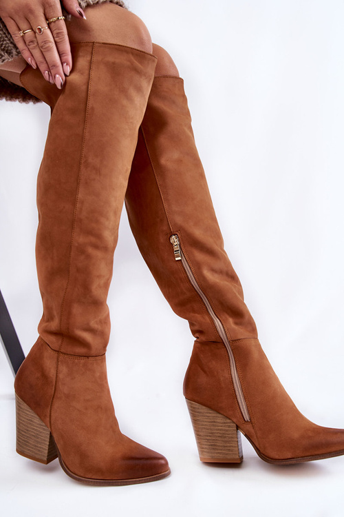 Dámské kožené vysoké kozačky na stehna Lewski 2833 Velbloud