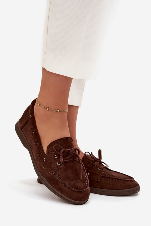 Polobotky Mokasiny Dámské Ploché S Šňůrkou Čokoládové Zalina