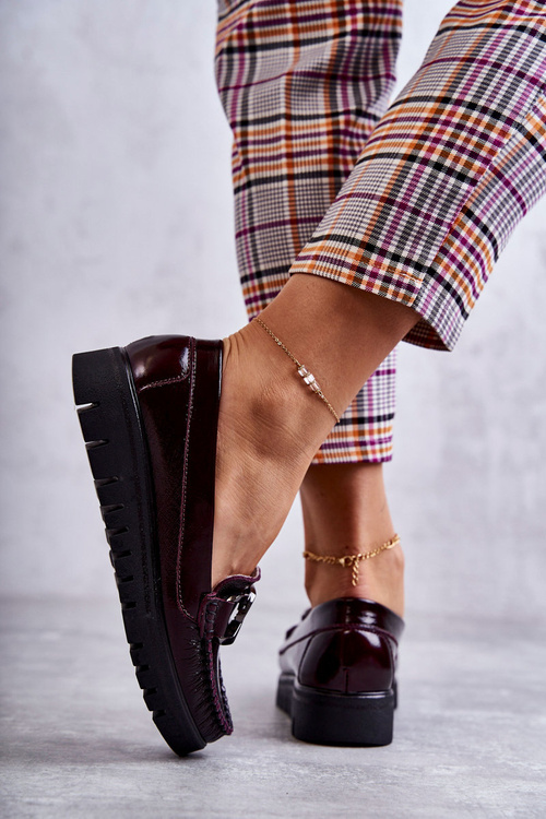 Dámske kožené mokasíry na platforme Venesia Burgundsko