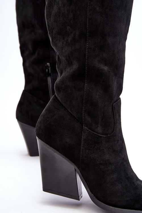 Módne semišové topánky čierne kovbojské topánky