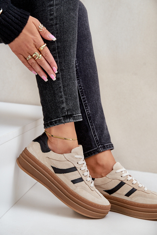 Semišové tenisky na platforme béžové Zazoo N1176