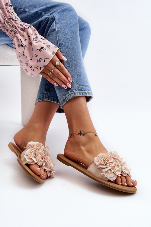 Dámské žabky s květinami Beige Eelfan