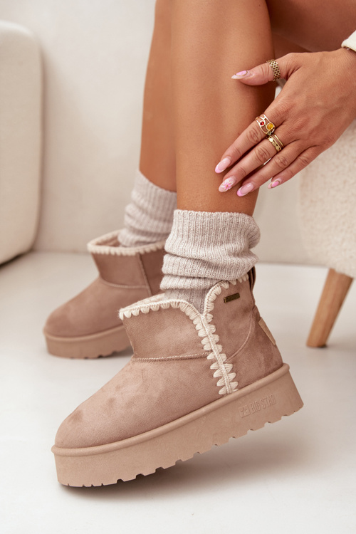 Dámske Snehule Na Platforme S Prešívaním Big Star SS274129 Béžové