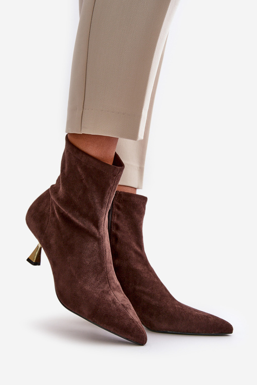 Dámské Botky Na Jehlových Podpatcích Eko Zamšové S Špičatými Nosky Hnědé Irithare