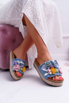 Dámske žabky s kvetmi hrubé modré podrážku amadeo