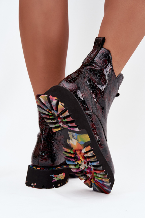 Lakované dámské kotníčková obuv z přírodní kůže s vyhříváním Artiker 57C0165 bordó