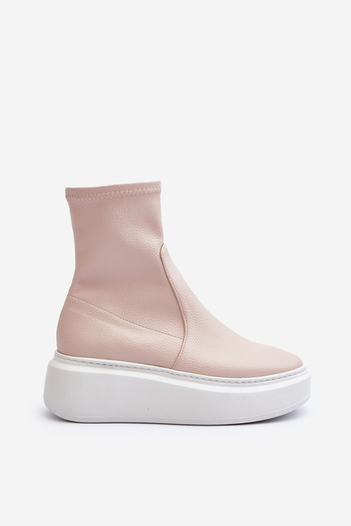 Zazoo 3395 Dámske kožené členkové topánky na masívnej platforme béžové