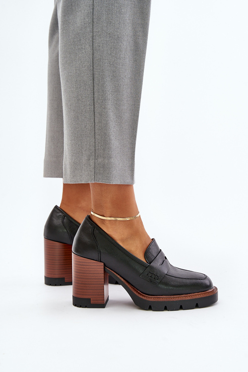 Dámské polobotky na podpatku s platformou z ekologického semiše černé Vinceza 58105