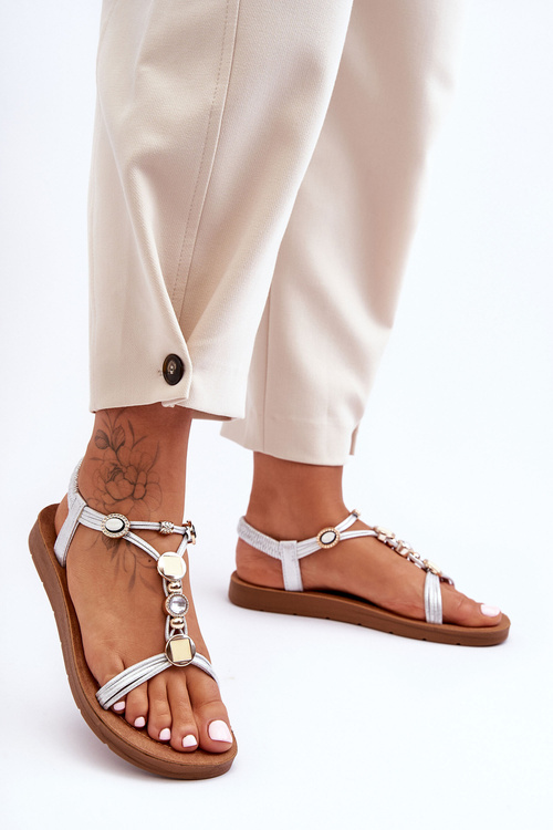 Dámské Ozdobené Sandály Stříbrné Kushi