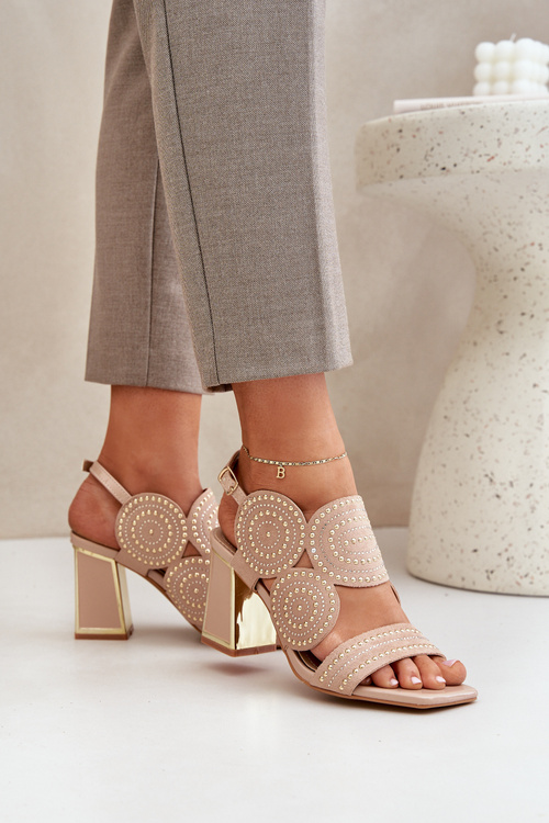 Ozdobené Sandále Na Podpätku Tmavobéžové Delariona