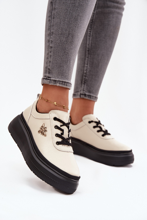 Kožené dámské polobotky na platformě s přezkou Vinceza 41495 béžové