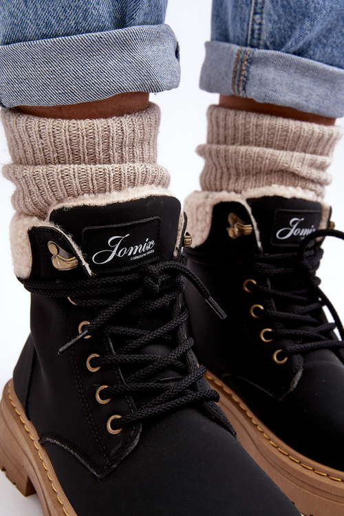 Dámské kožené trapery s kožíškem černé Lynnvia